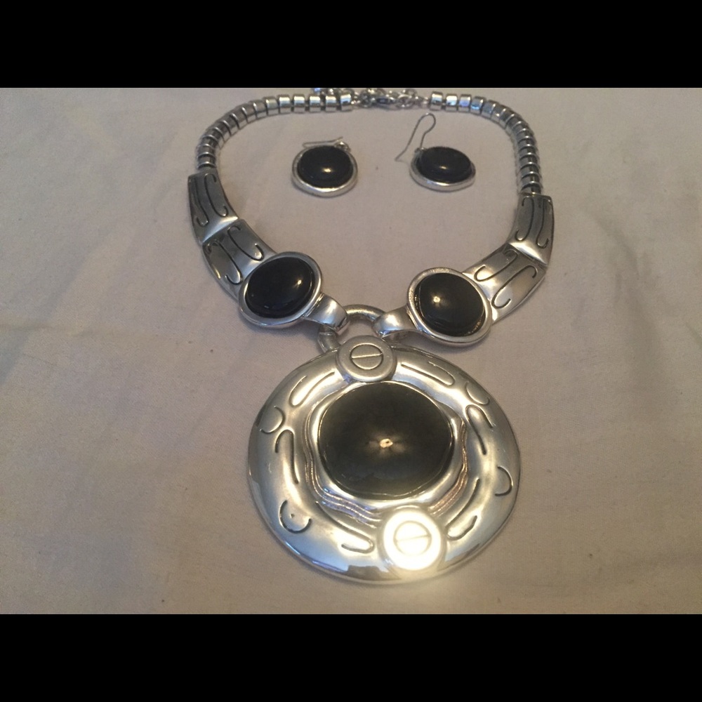 African Silver plated Stone Necklace